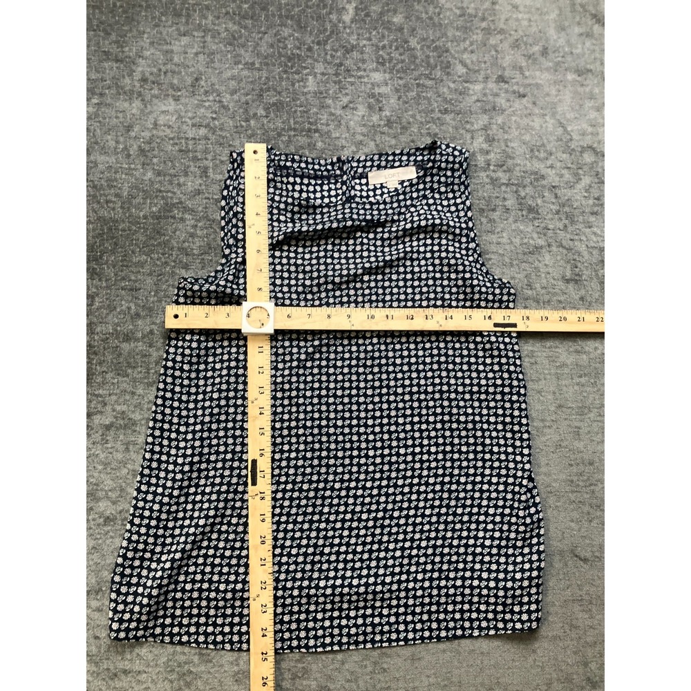 Loft Womens Medium Blue White Floral Knit Woven Tank Top Button Back Round Neck - Picture 6 of 13